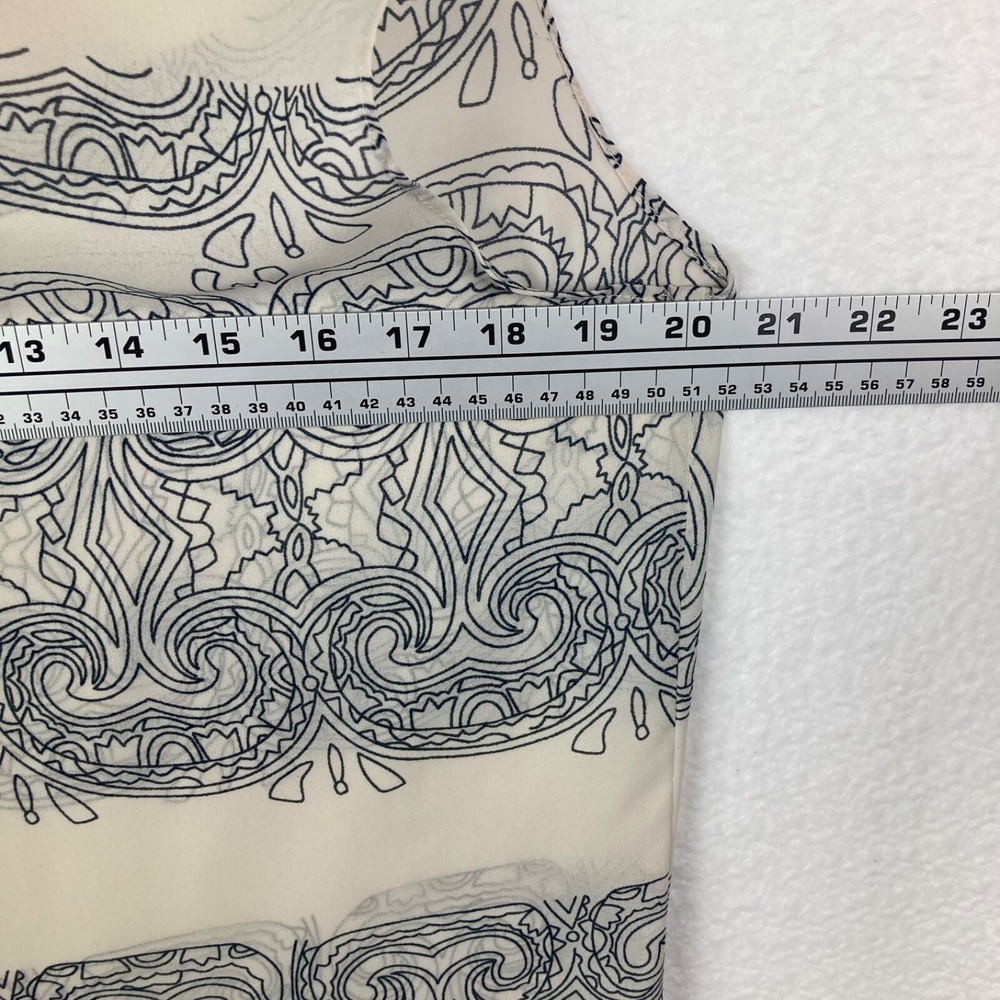 CAbi #3091 Scrollwork Sleeveless Tunic Top Size medium Cream Black Split Neck - Picture 11 of 11